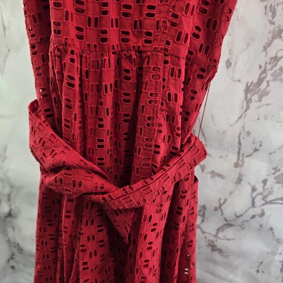 Anthropologie Romper Womens Small 6 Red Eyelet Belted Shorts Jumpsuit Pin Up V - Picture 7 of 13